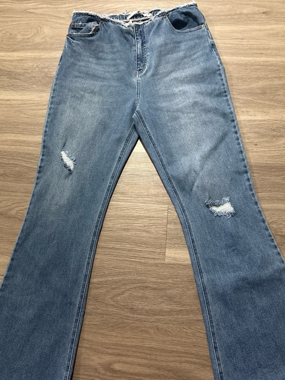 Macy's Women's Light Blue Distressed Flare Jeans